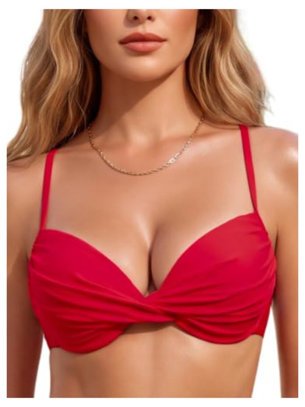 Colloyes Push Up Underwire Bikini Top Ruched Twist Front Swimsuit
